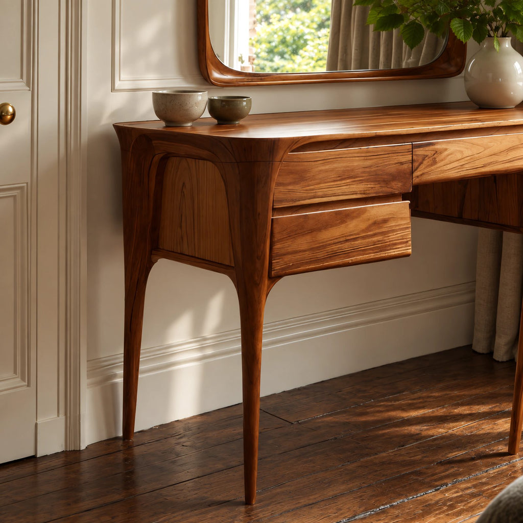 Classic Sculpted Leg Vanity Table With Stacked Drawers For Bedroom