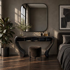 Sculptural Curved Wood Makeup Vanity With Open Cubby Storage For Bedroom