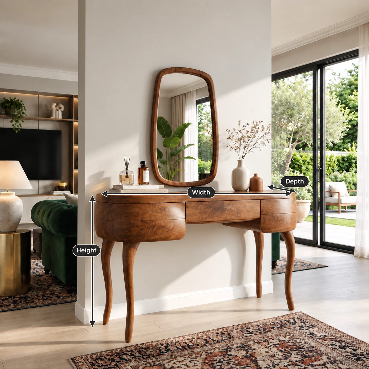 Vintage Inspired Kidney Shaped Makeup Vanity With Cabriole Legs For Bedroom