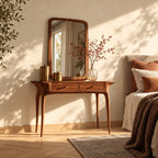 Scandinavian Solid Wood Makeup Vanity Desk With Tapered Legs For Bedroom