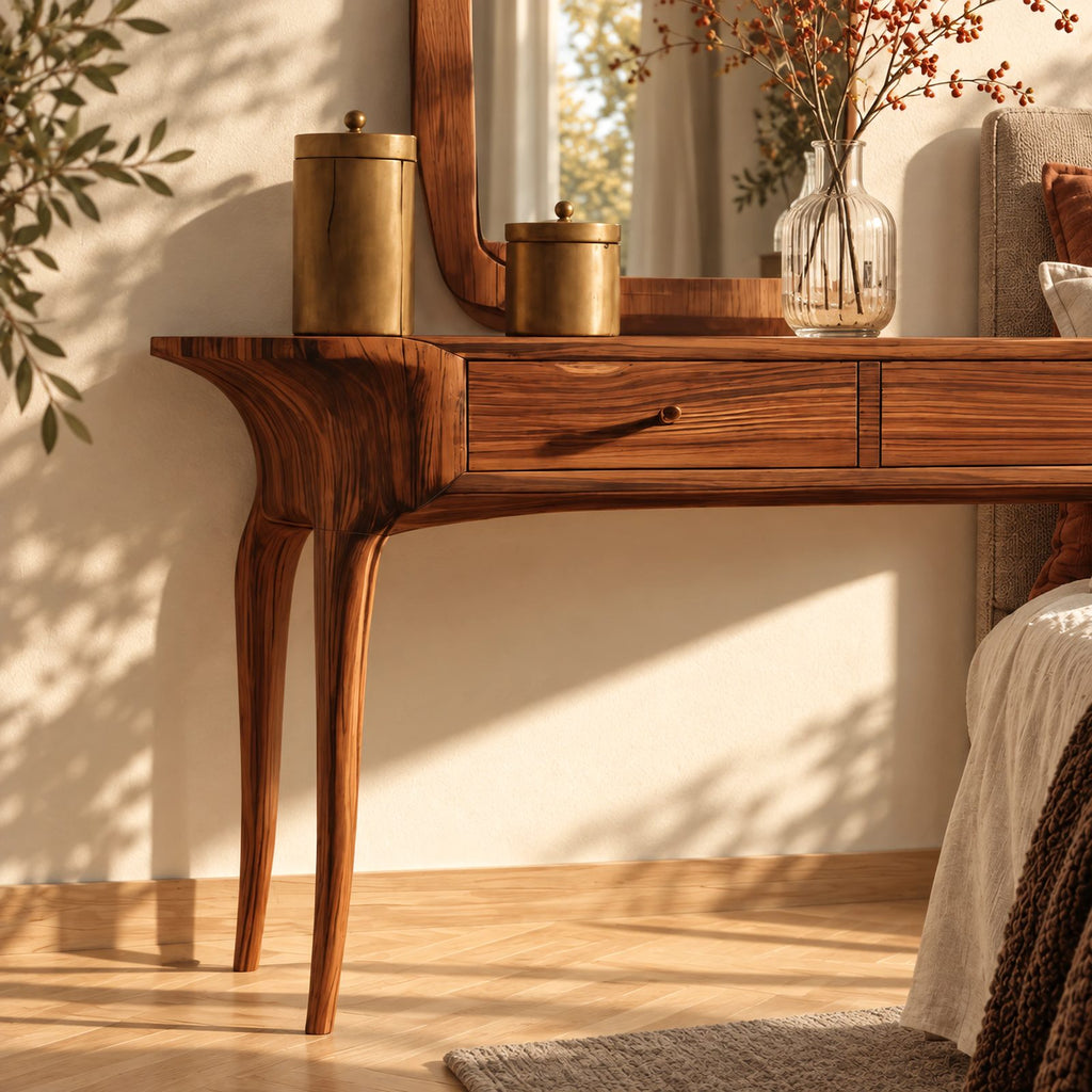 Scandinavian Solid Wood Makeup Vanity Desk With Tapered Legs For Bedroom