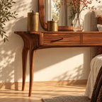 Scandinavian Solid Wood Makeup Vanity Desk With Tapered Legs For Bedroom