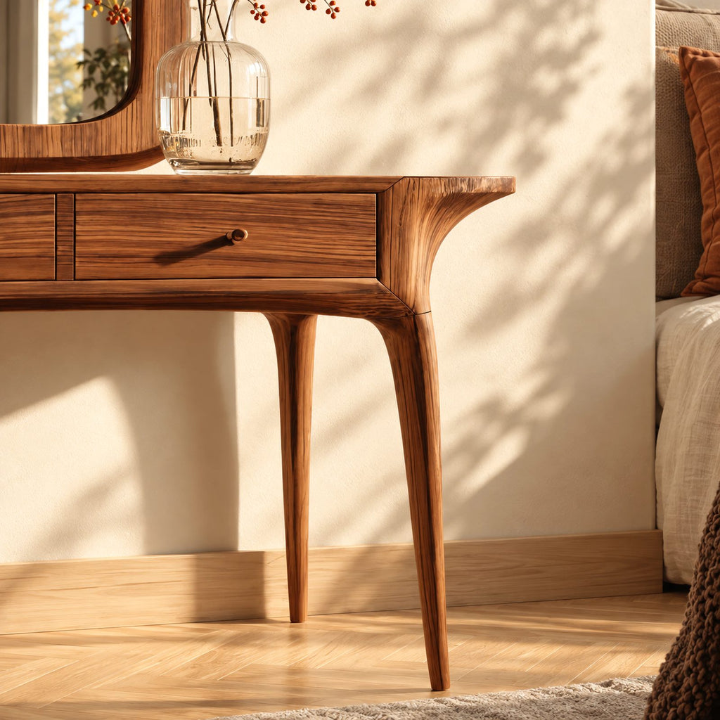 Scandinavian Solid Wood Makeup Vanity Desk With Tapered Legs For Bedroom