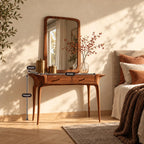 Scandinavian Solid Wood Makeup Vanity Desk With Tapered Legs For Bedroom