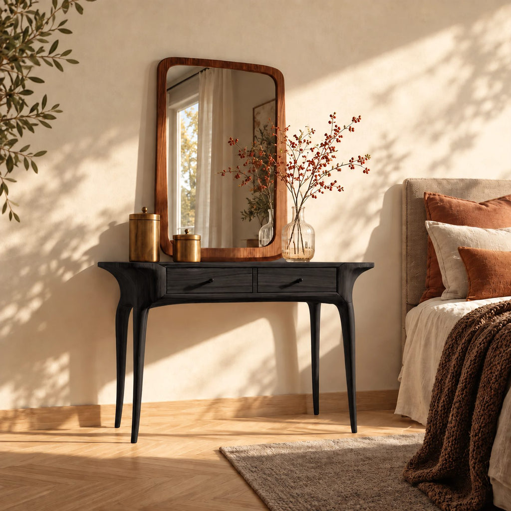 Scandinavian Solid Wood Makeup Vanity Desk With Tapered Legs For Bedroom