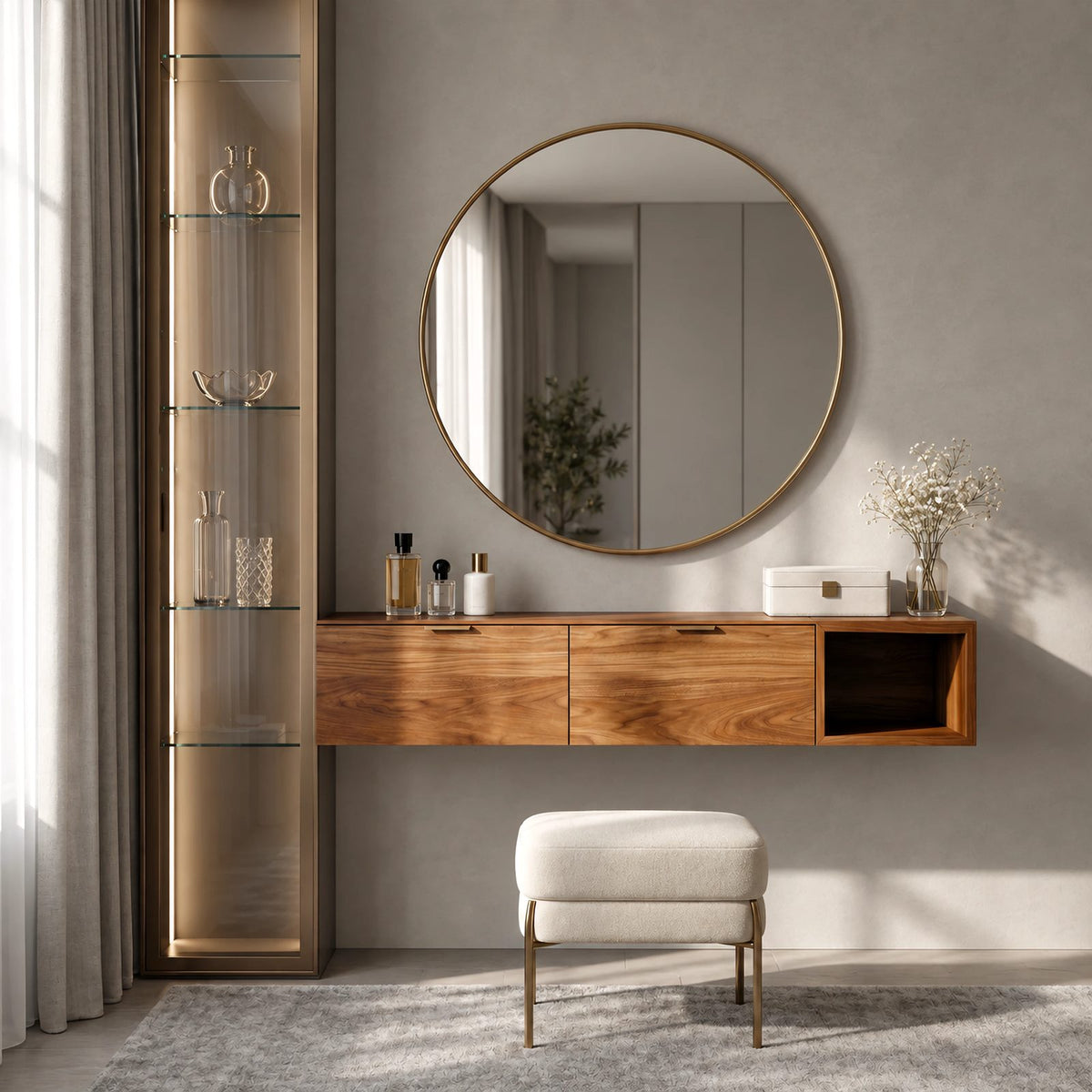 Modern Wall Mounted Dressing Table With Open Cubby For Bedroom
