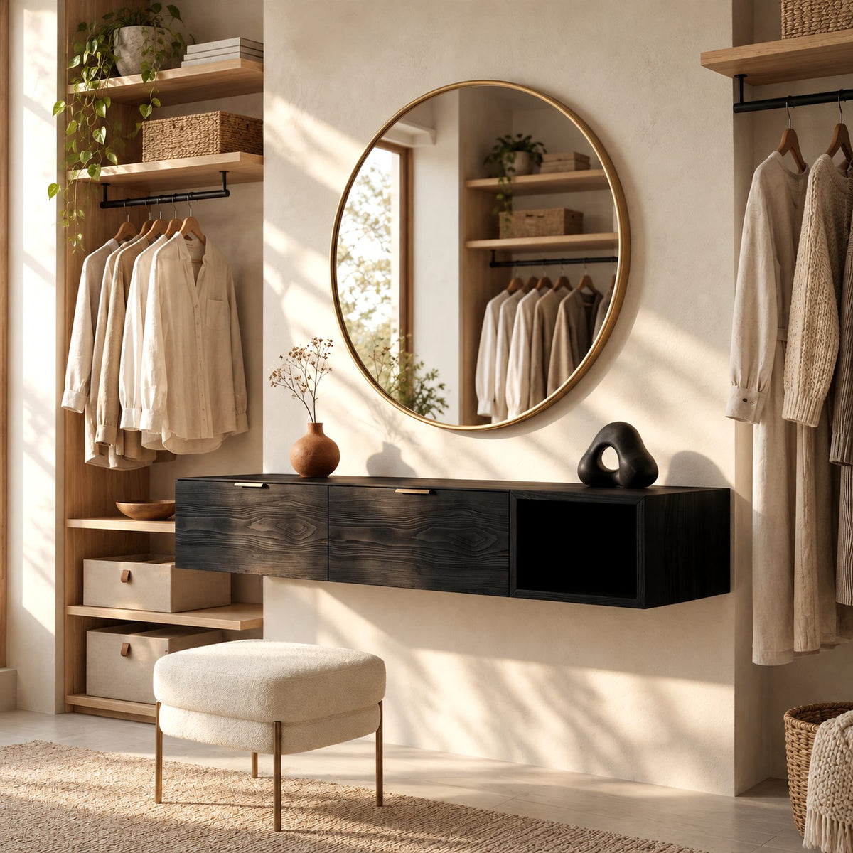 Modern Wall Mounted Dressing Table With Open Cubby For Bedroom