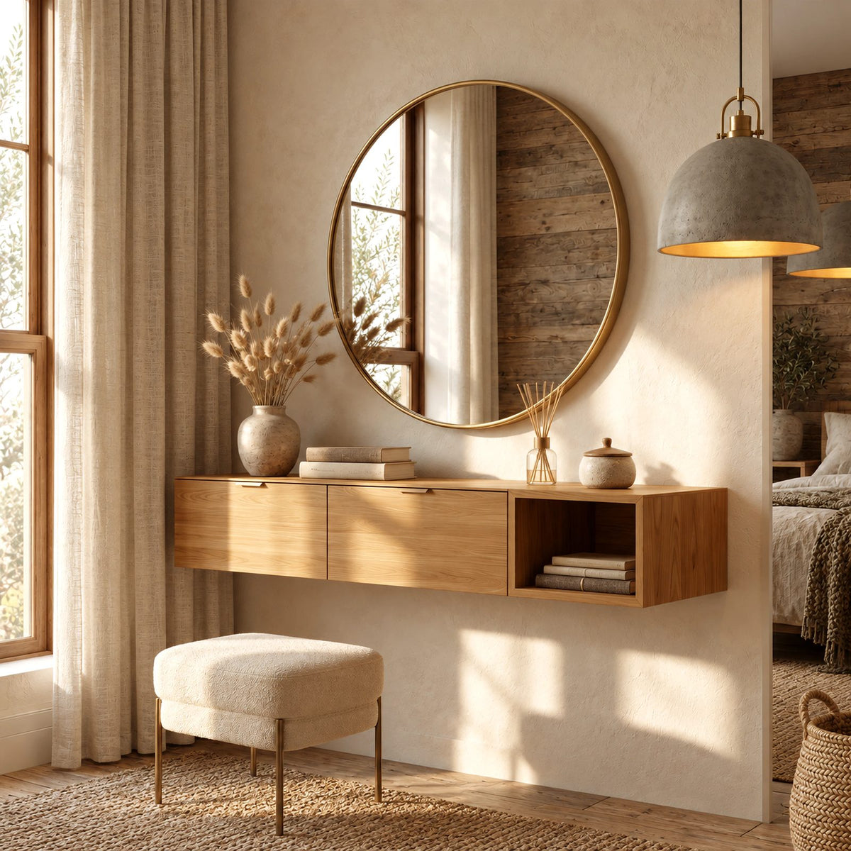 Modern Wall Mounted Dressing Table With Open Cubby For Bedroom