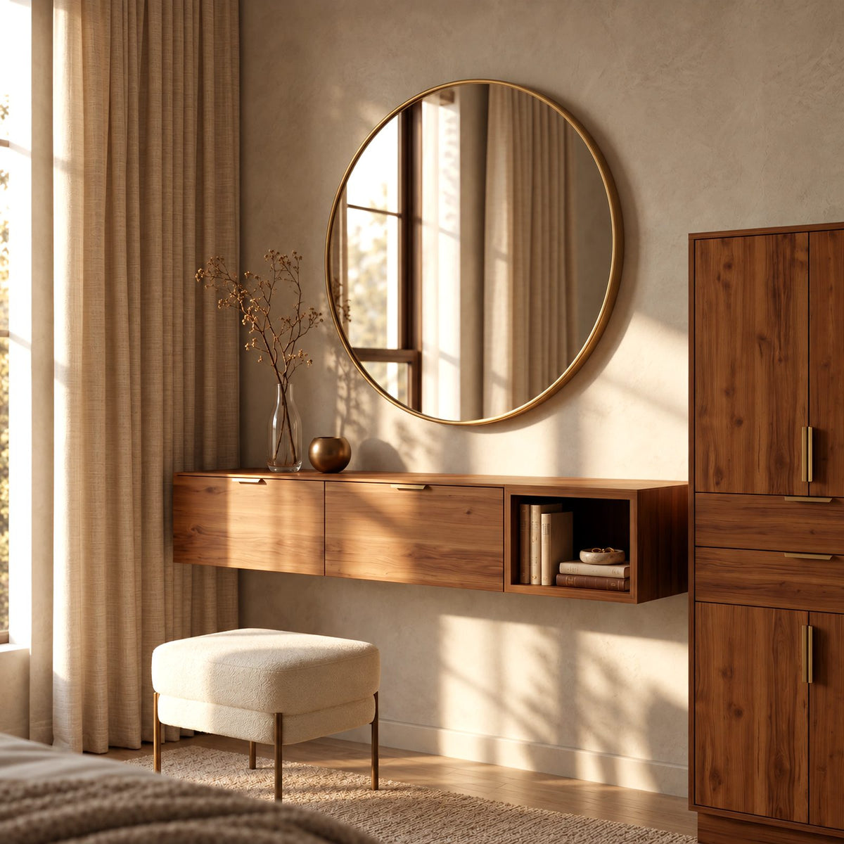 Modern Wall Mounted Dressing Table With Open Cubby For Bedroom