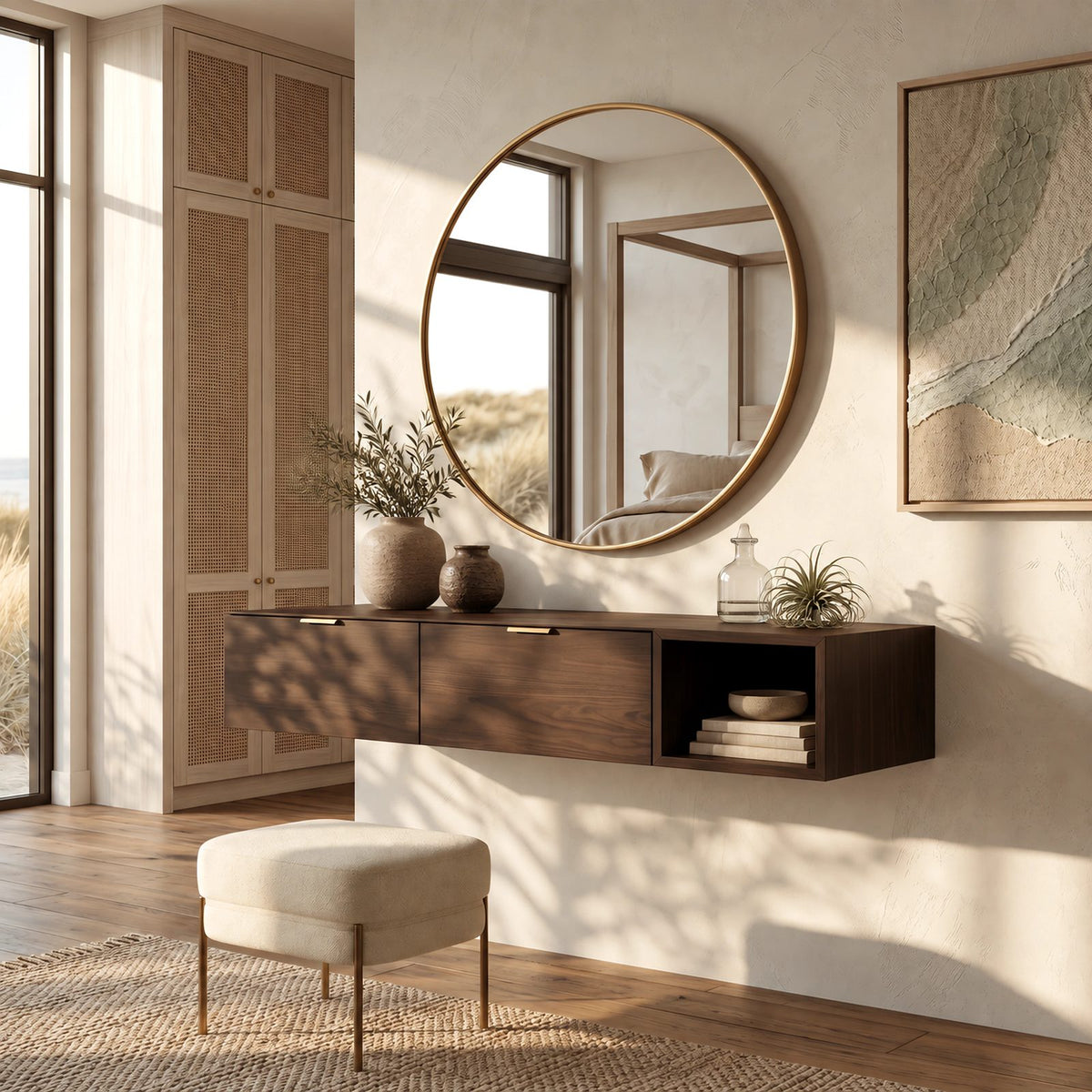 Modern Wall Mounted Dressing Table With Open Cubby For Bedroom