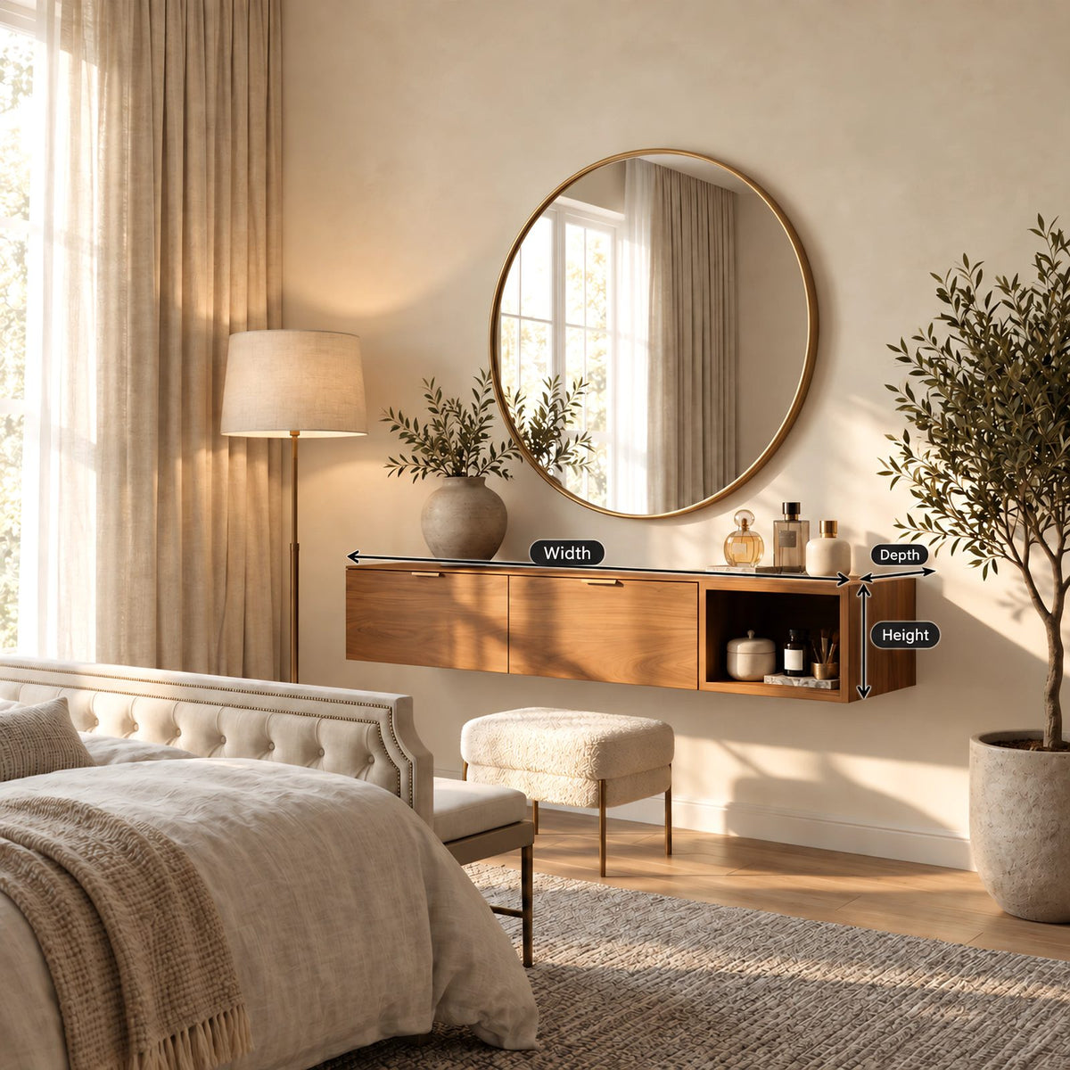 Modern Wall Mounted Dressing Table With Open Cubby For Bedroom