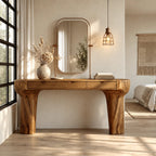 Rustic Trunk Leg Dressing Table With 3 Drawers For Bedroom