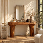 Rustic Trunk Leg Dressing Table With 3 Drawers For Bedroom