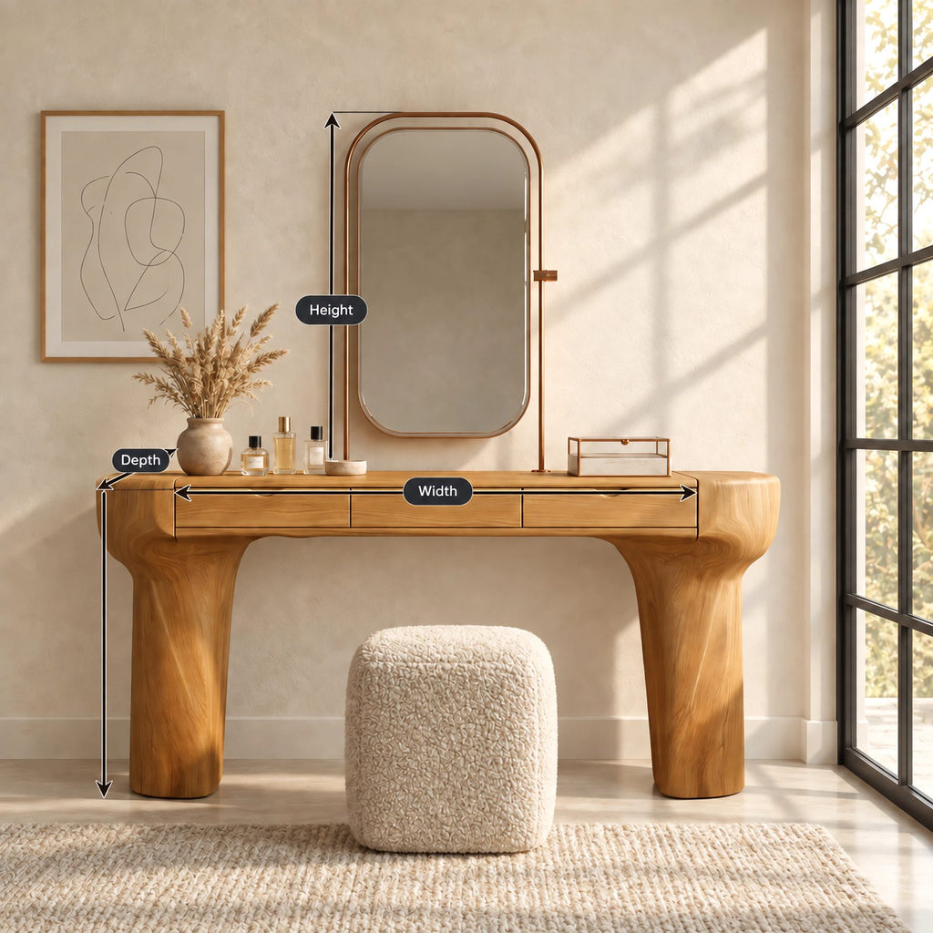 Rustic Trunk Leg Dressing Table With 3 Drawers For Bedroom