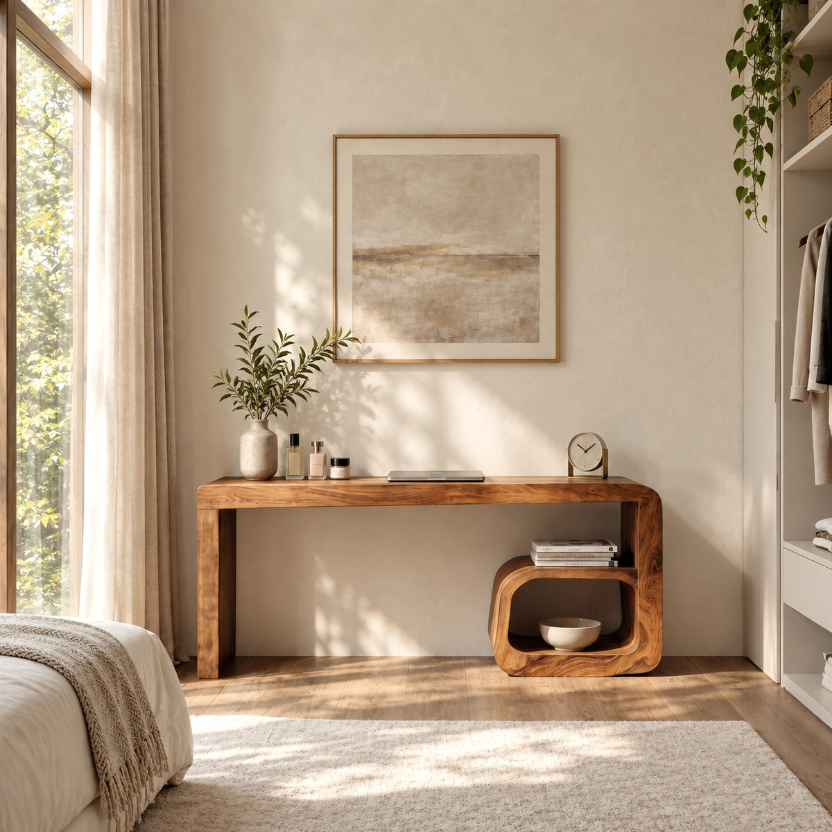 Minimalist Waterfall Dressing Table With Rounded Open Cubby For Bedroom