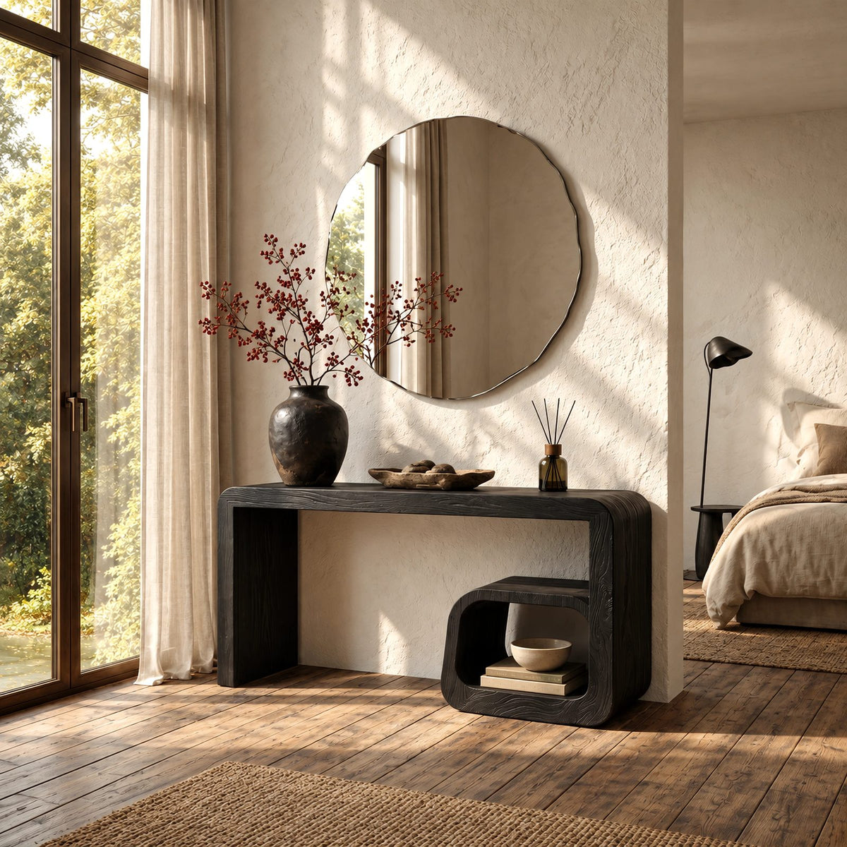 Minimalist Waterfall Dressing Table With Rounded Open Cubby For Bedroom