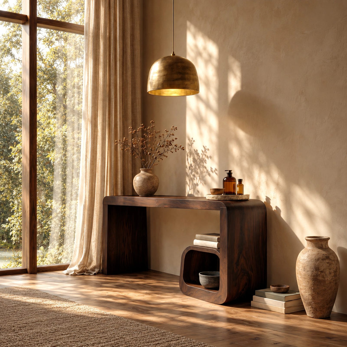 Minimalist Waterfall Dressing Table With Rounded Open Cubby For Bedroom