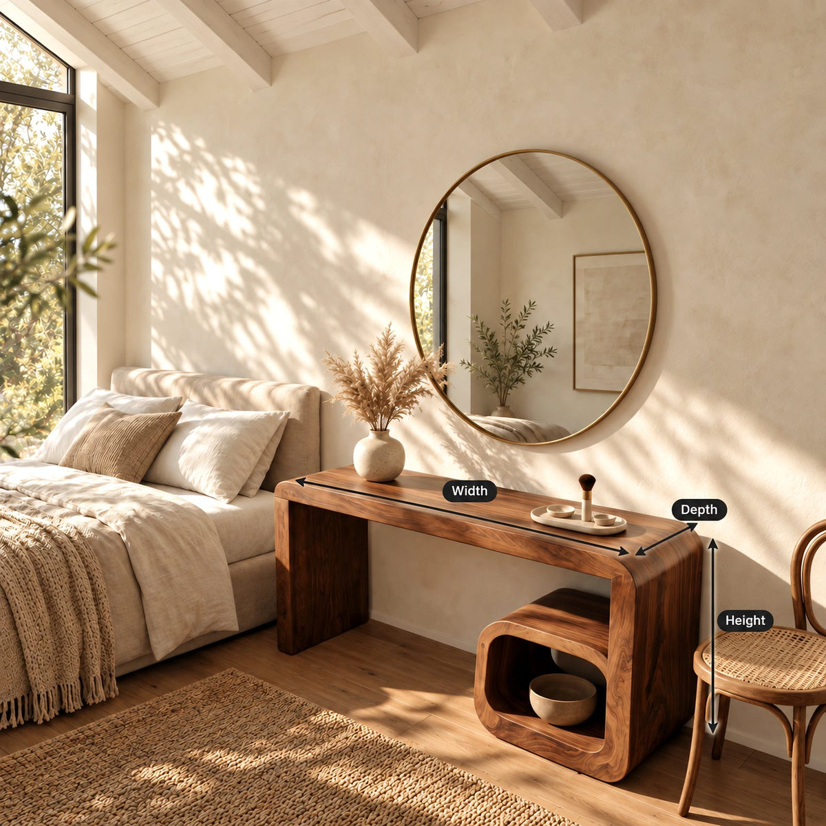 Minimalist Waterfall Dressing Table With Rounded Open Cubby For Bedroom