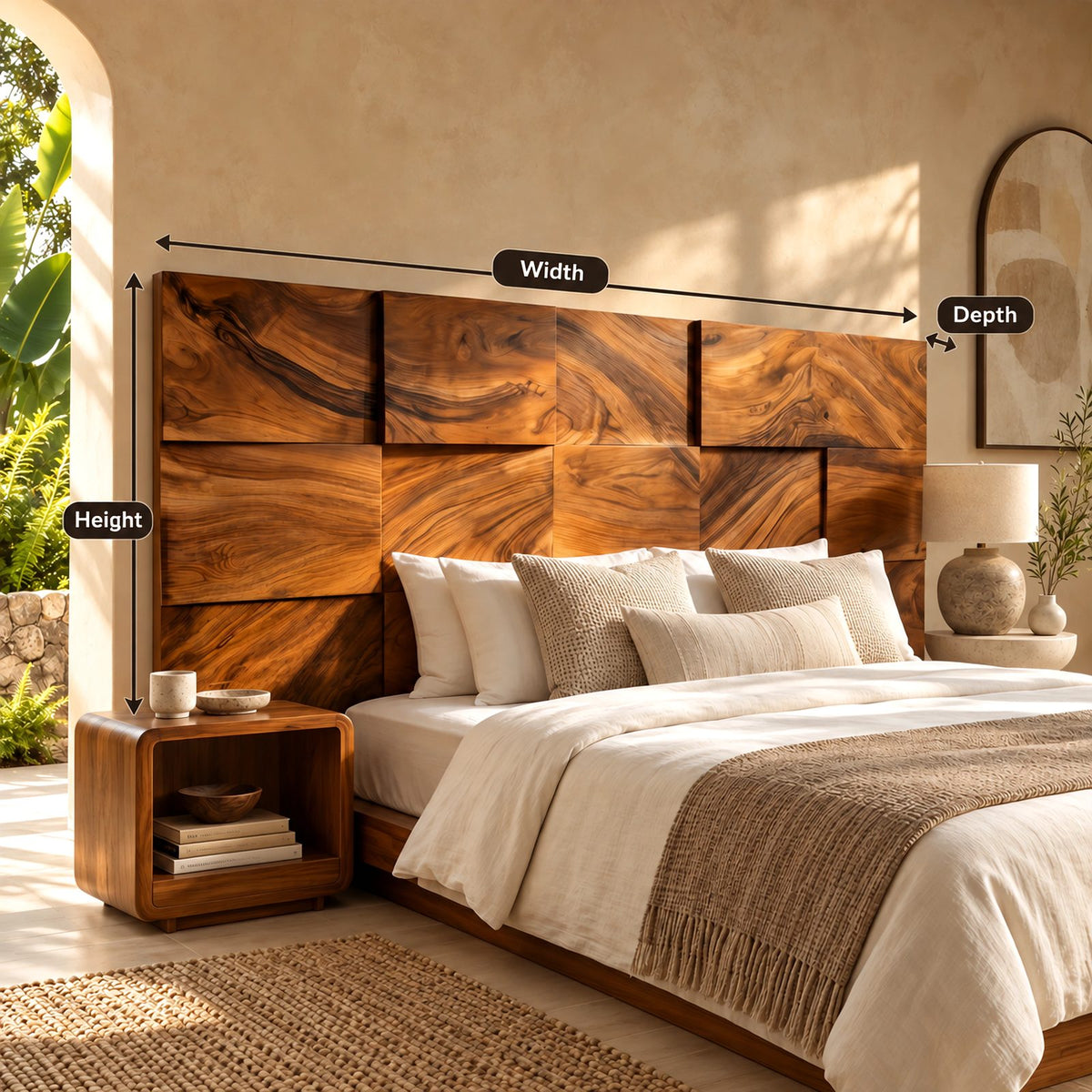 Minimalist Mosaic Block Wood Headboard With Staggered 3D Panels For Bedroom