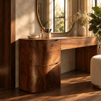 Elegant Curved Pedestal Makeup Vanity With 2 Drawers For Bedroom