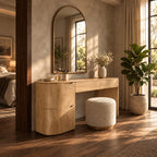 Elegant Curved Pedestal Makeup Vanity With 2 Drawers For Bedroom