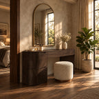 Elegant Curved Pedestal Makeup Vanity With 2 Drawers For Bedroom