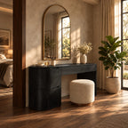 Elegant Curved Pedestal Makeup Vanity With 2 Drawers For Bedroom