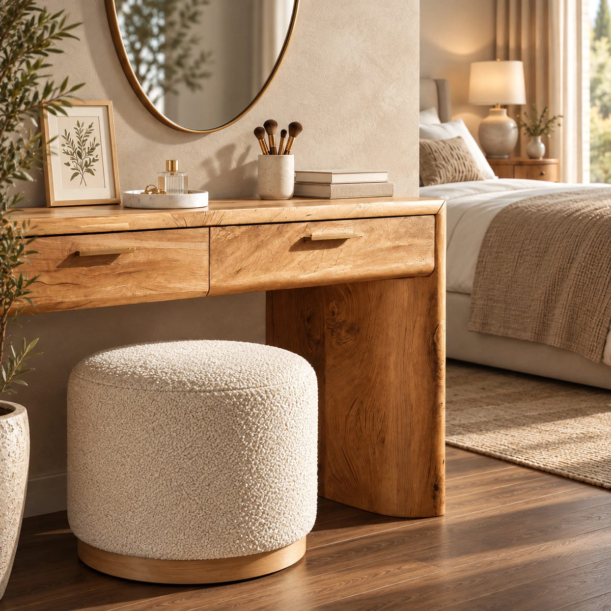 Scandinavian Rounded Waterfall Makeup Desk With Two Drawers For Bedroom