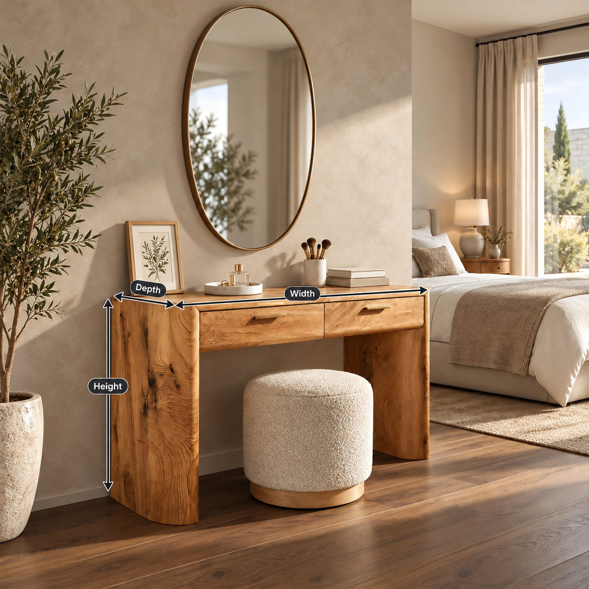 Scandinavian Rounded Waterfall Makeup Desk With Two Drawers For Bedroom