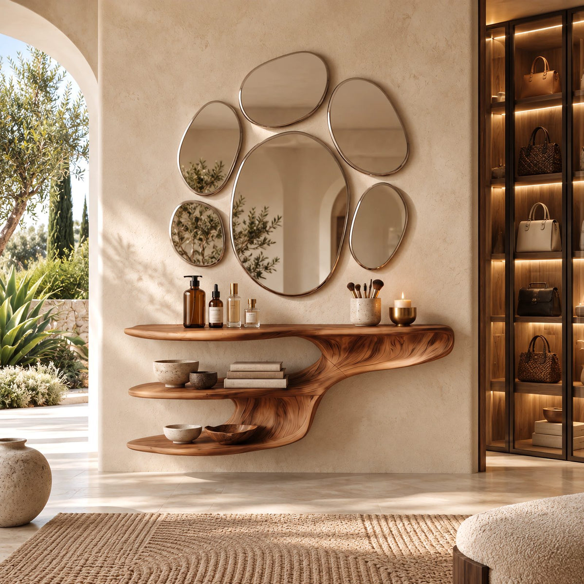 Freeform Wall Mounted Makeup Vanity With 2 Lower Shelves For Bedroom
