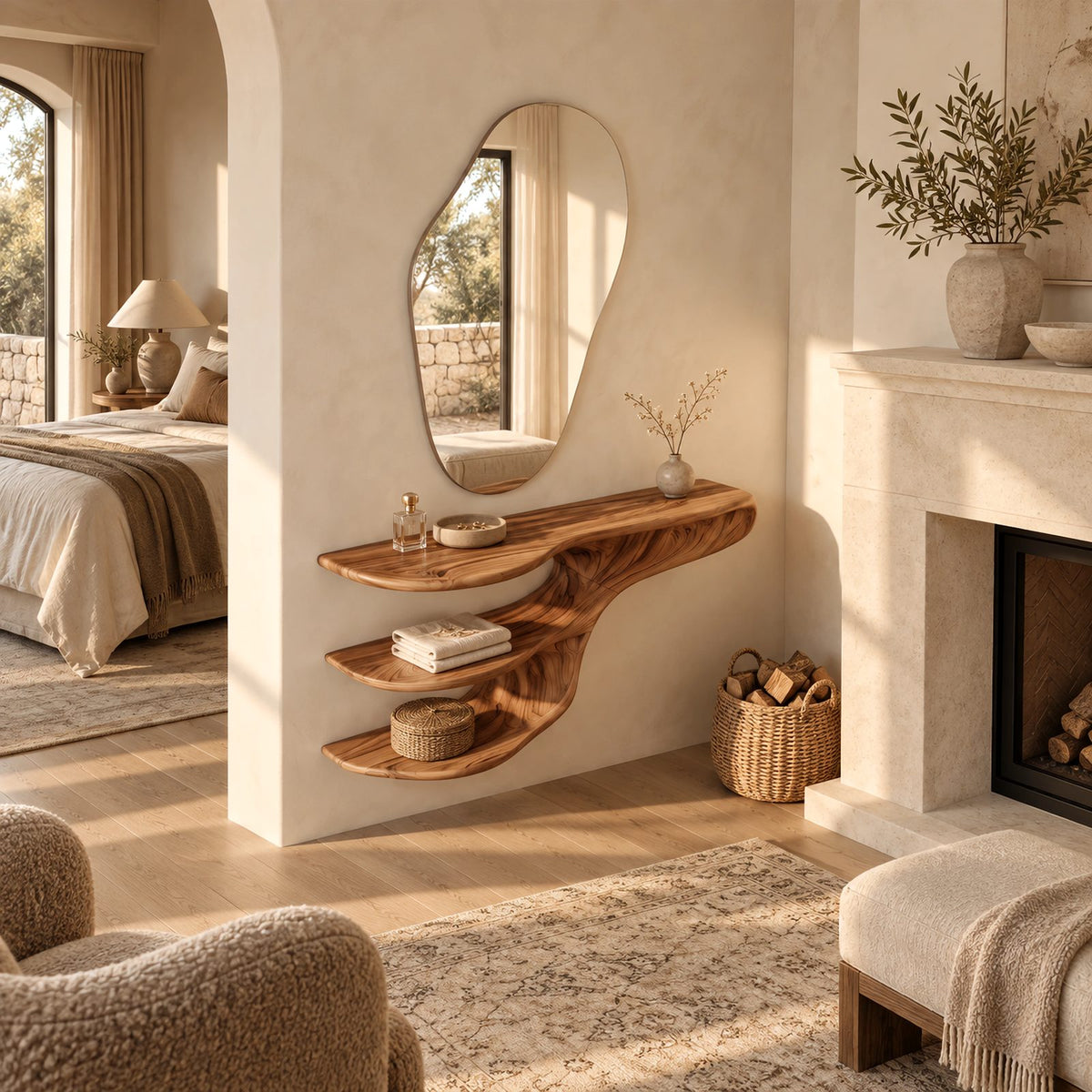 Freeform Wall Mounted Makeup Vanity With 2 Lower Shelves For Bedroom