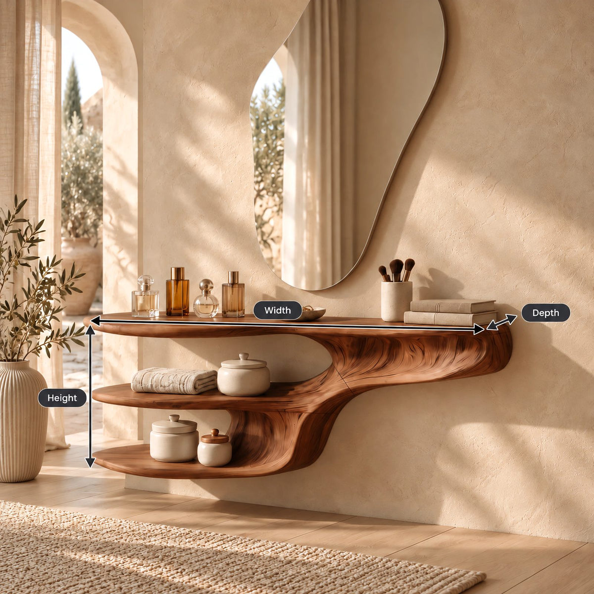Freeform Wall Mounted Makeup Vanity With 2 Lower Shelves For Bedroom