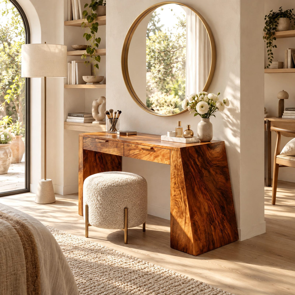Contemporary Slab Leg Vanity Desk With Two Drawers For Bedroom