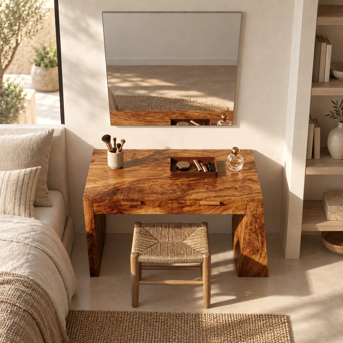 Contemporary Slab Leg Vanity Desk With Two Drawers For Bedroom