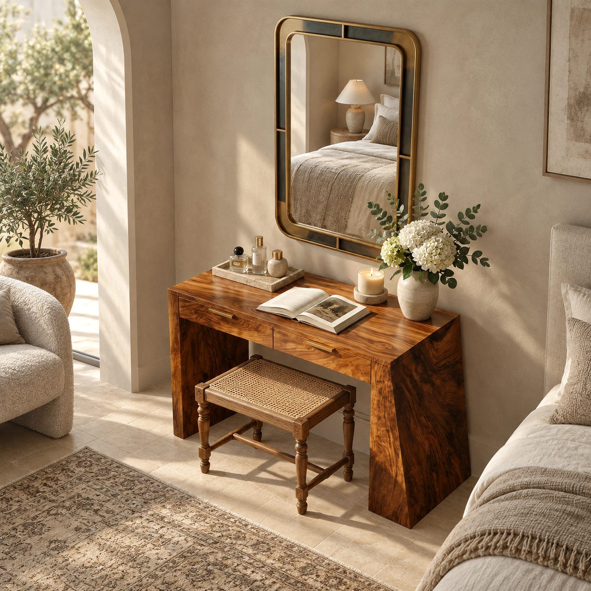 Contemporary Slab Leg Vanity Desk With Two Drawers For Bedroom