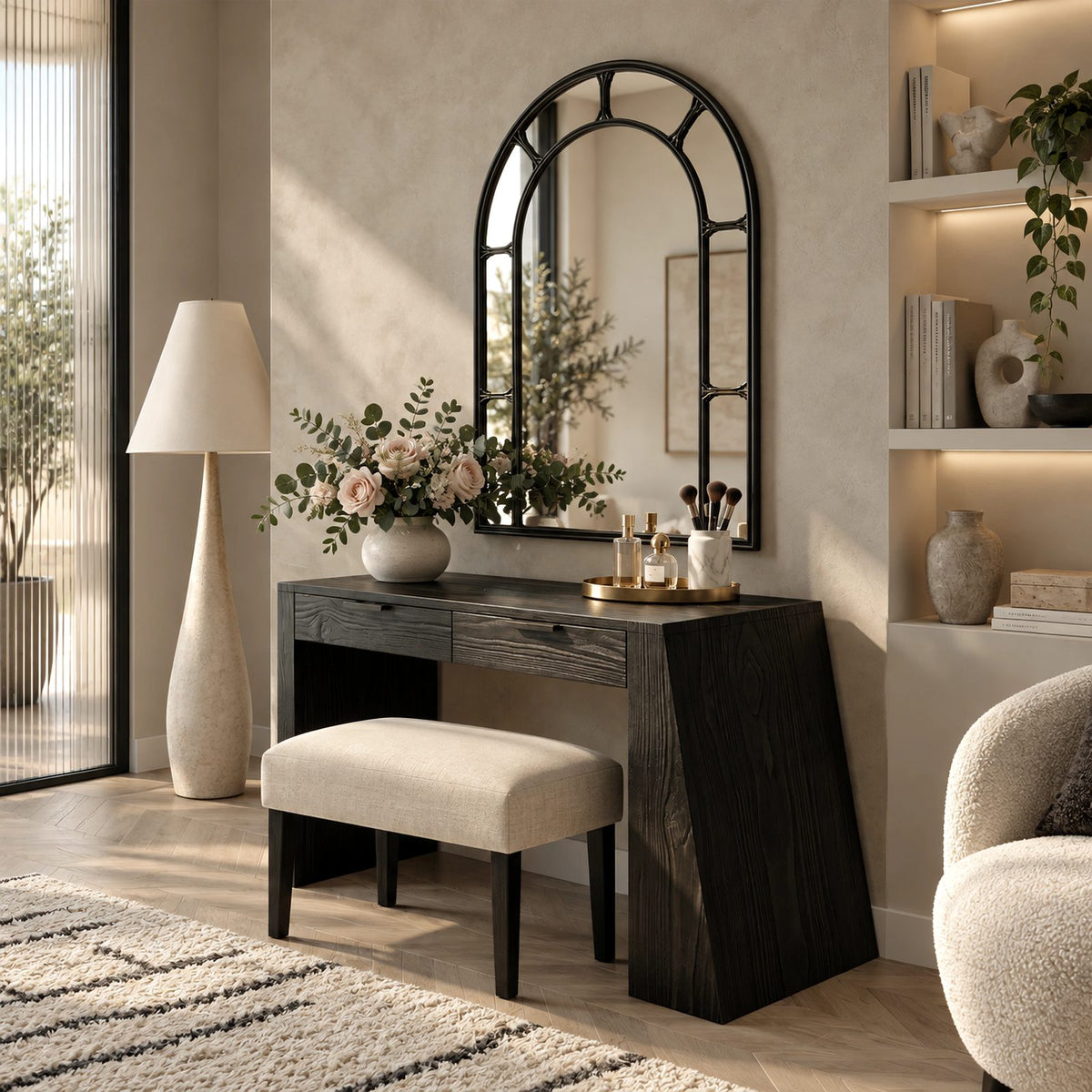 Contemporary Slab Leg Vanity Desk With Two Drawers For Bedroom