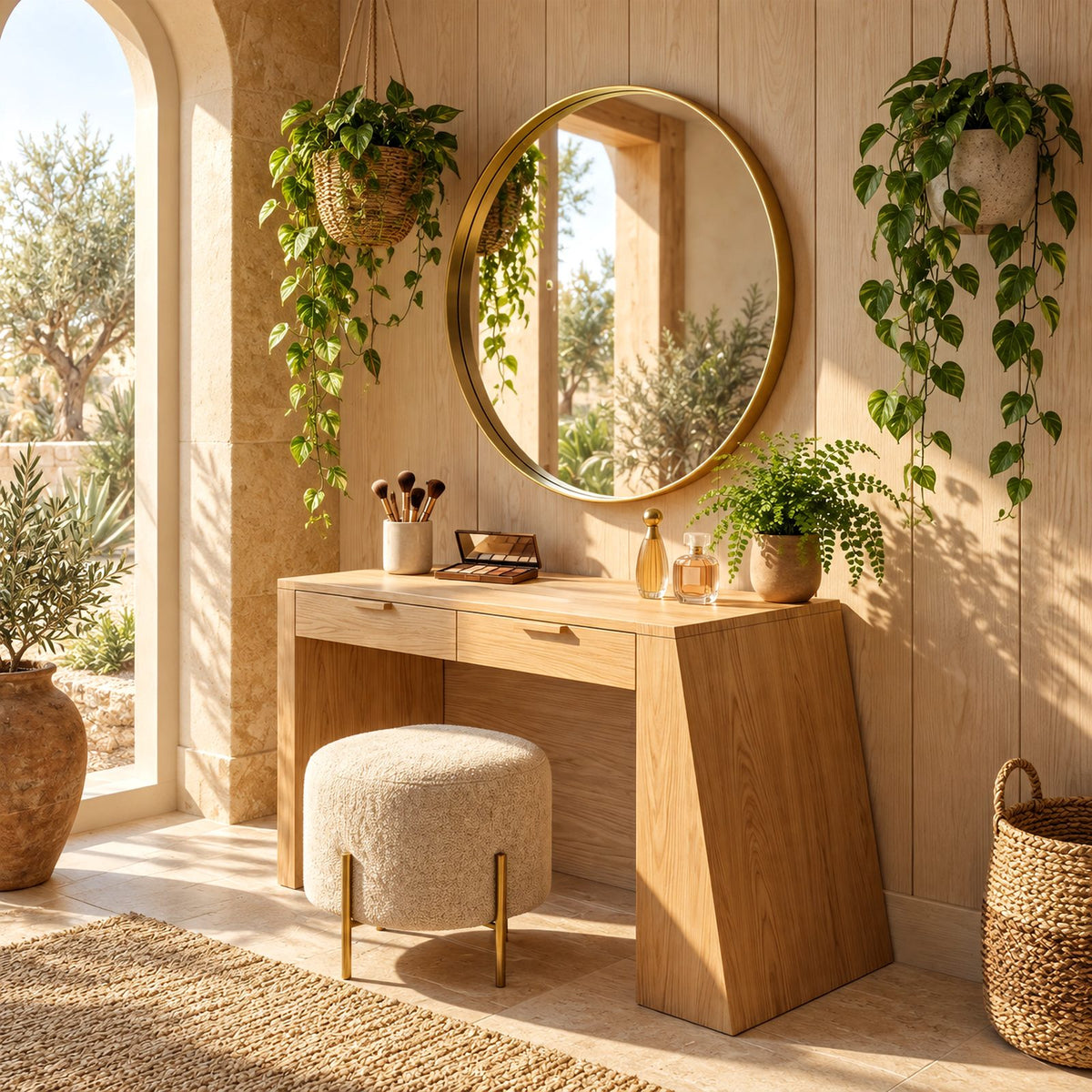 Contemporary Slab Leg Vanity Desk With Two Drawers For Bedroom