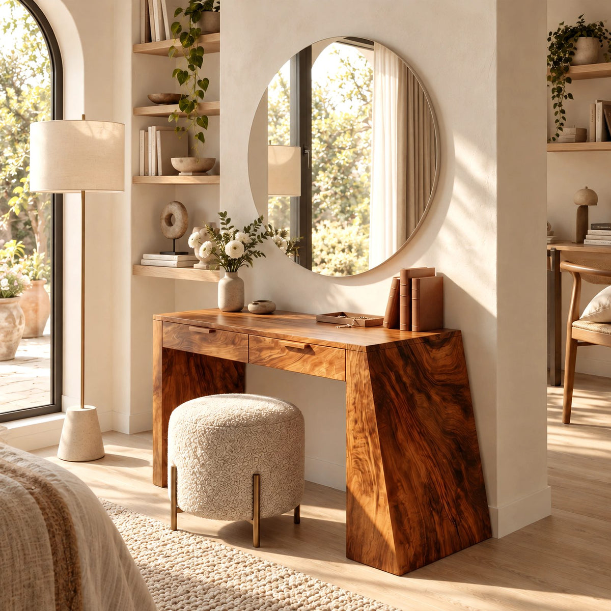 Contemporary Slab Leg Vanity Desk With Two Drawers For Bedroom