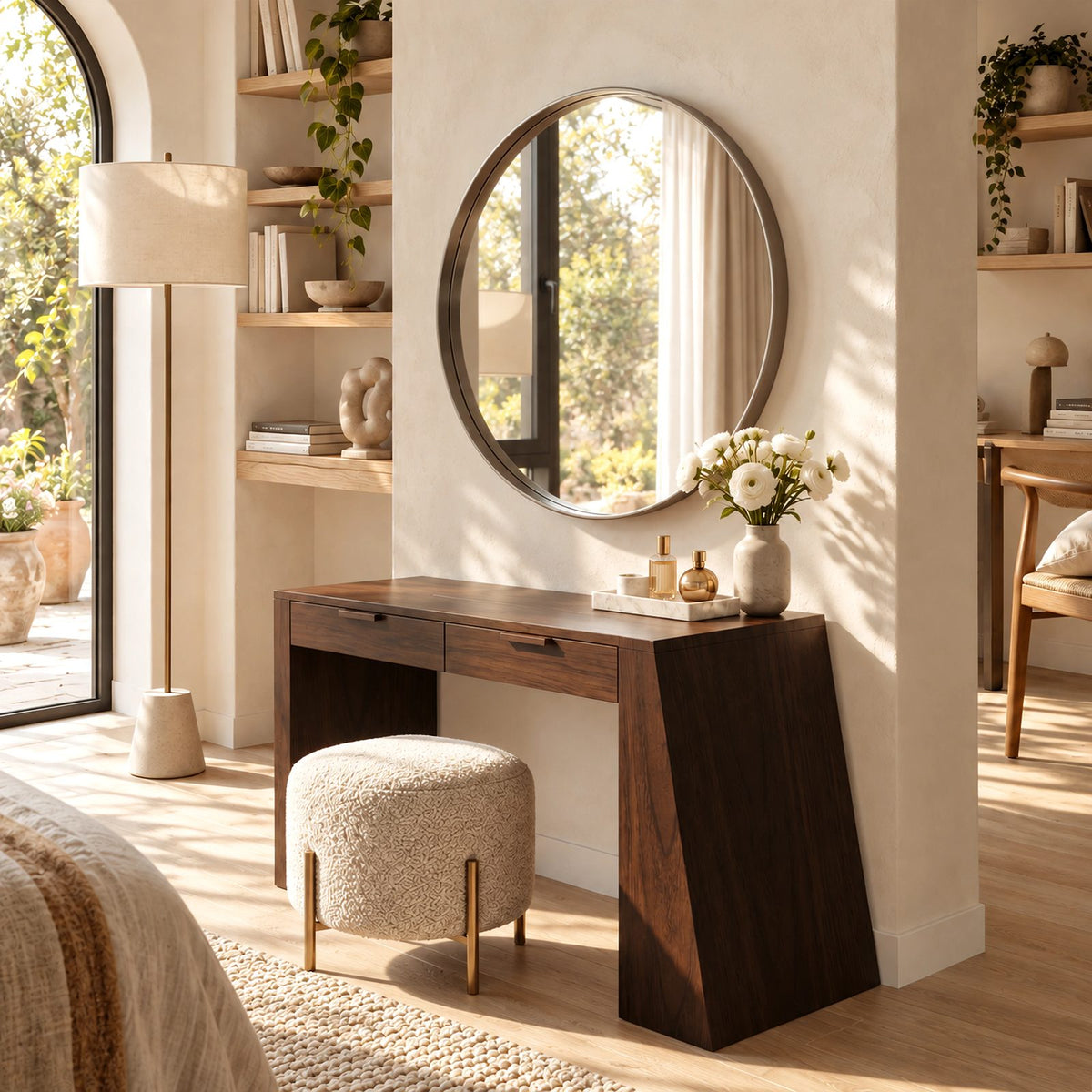 Contemporary Slab Leg Vanity Desk With Two Drawers For Bedroom