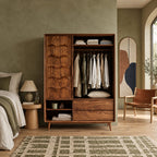 Scandinavian Solid Wood Wardrobe With Scalloped Door For Bedroom