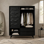 Scandinavian Solid Wood Wardrobe With Scalloped Door For Bedroom
