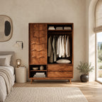 Scandinavian Solid Wood Wardrobe With Scalloped Door For Bedroom