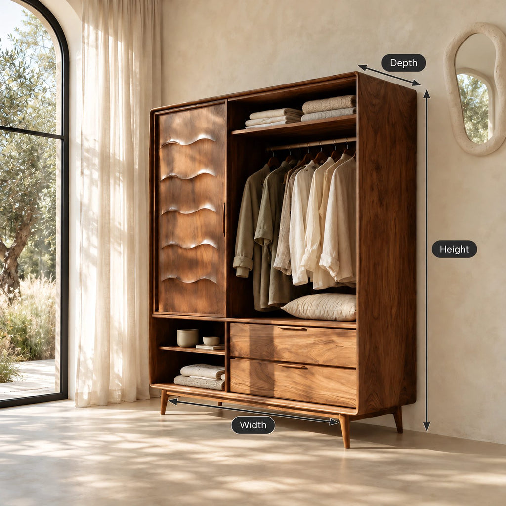 Scandinavian Solid Wood Wardrobe With Scalloped Door For Bedroom