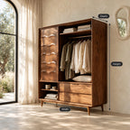 Scandinavian Solid Wood Wardrobe With Scalloped Door For Bedroom