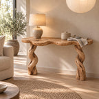 Twisted-Leg Solid Wood Console Table, Live Edge Rustic Entryway Console Table for Hallway & Living Room