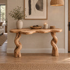 Twisted-Leg Solid Wood Console Table, Live Edge Rustic Entryway Console Table for Hallway & Living Room