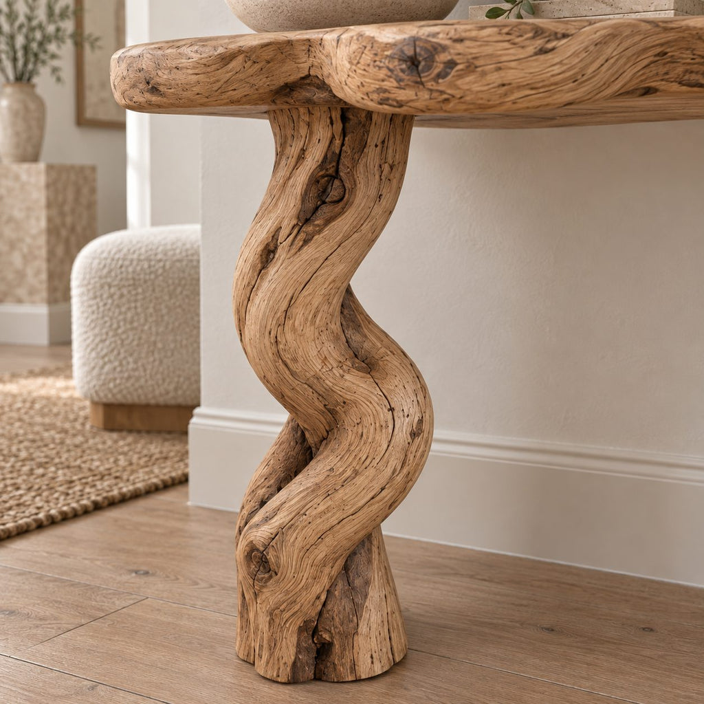 Twisted-Leg Solid Wood Console Table, Live Edge Rustic Entryway Console Table for Hallway & Living Room
