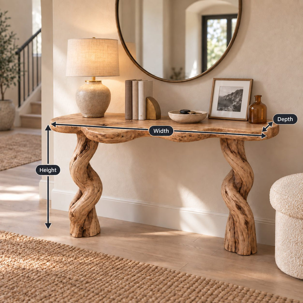 Twisted-Leg Solid Wood Console Table, Live Edge Rustic Entryway Console Table for Hallway & Living Room