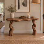 Twisted-Leg Solid Wood Console Table, Live Edge Rustic Entryway Console Table for Hallway & Living Room