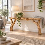 Branch-Fork Solid Wood Console Table, Live Edge Rustic Entryway Console Table, Slim Hallway Sofa Table